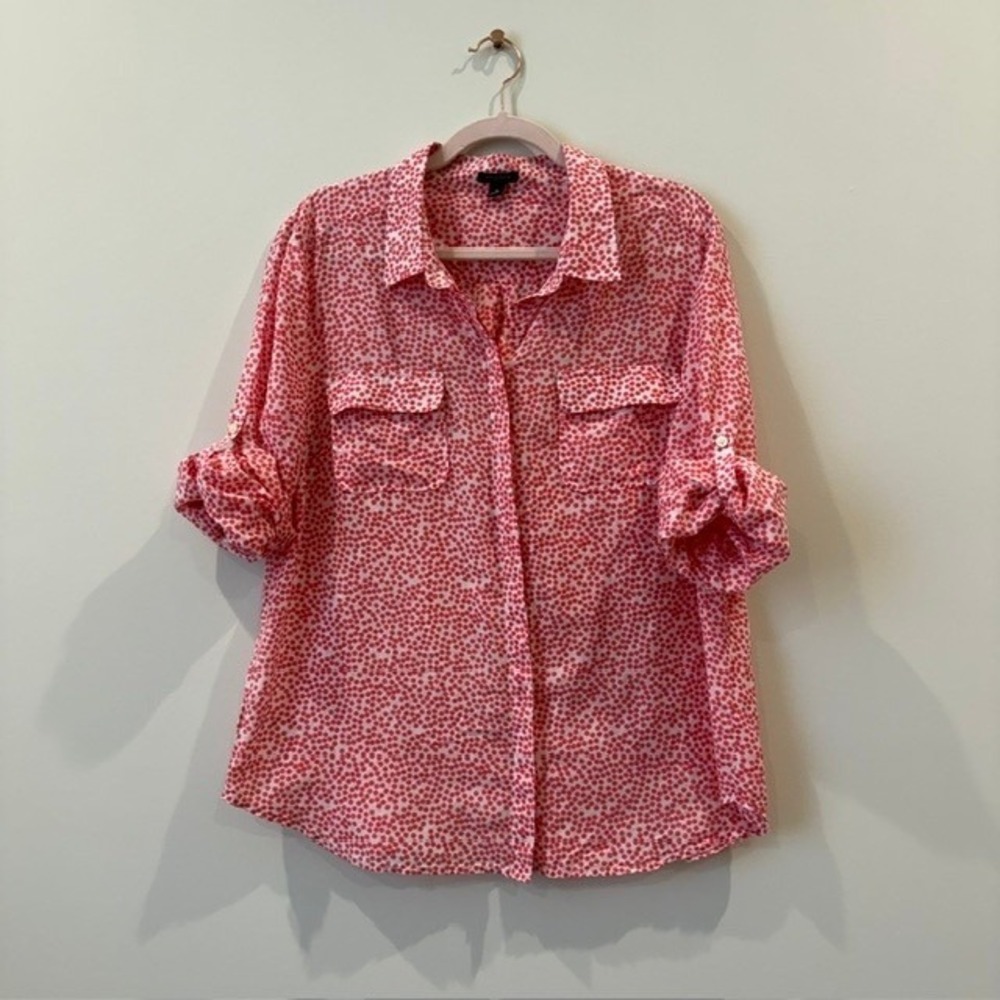 Ann Taylor Polka Dot 100% Silk Button Down Blouse Roll Tab Sleeves | Size 16 - Picture 9 of 10